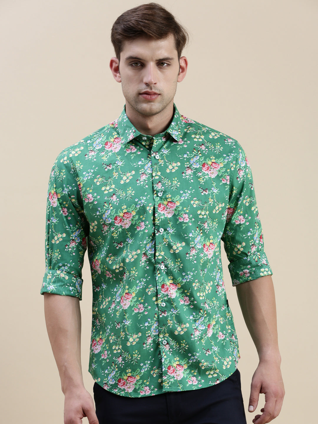 Men Green Floral Casual Shirt