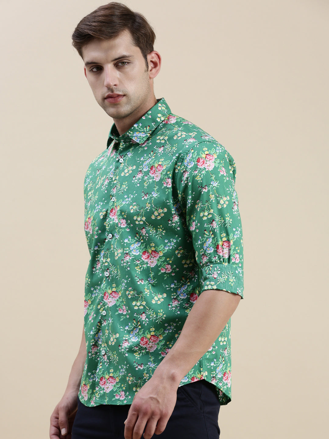 Men Green Floral Casual Shirt