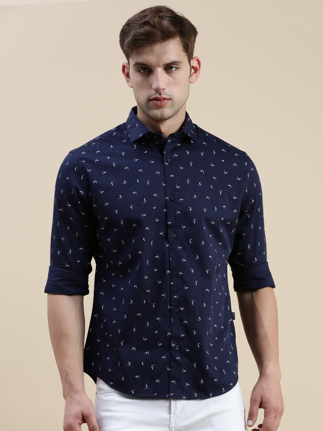 Men Navy Graphics Casual Shirt