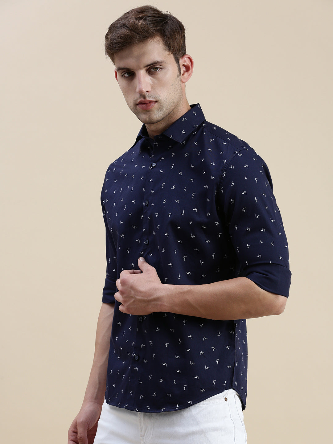 Men Navy Graphics Casual Shirt