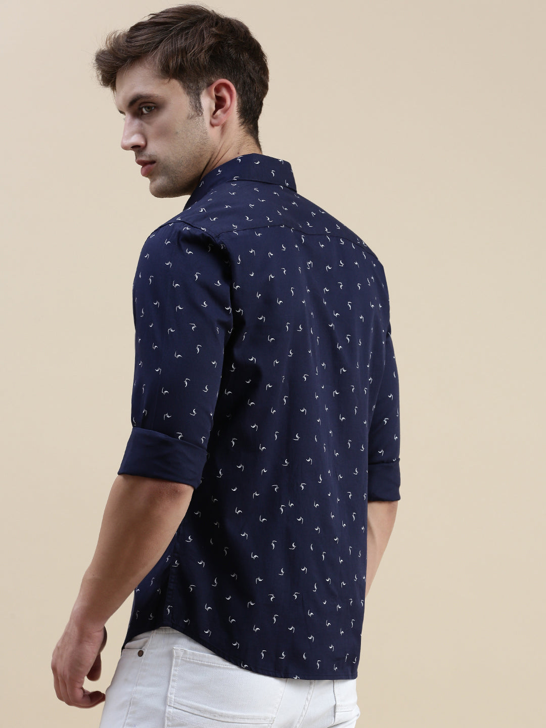 Men Navy Graphics Casual Shirt