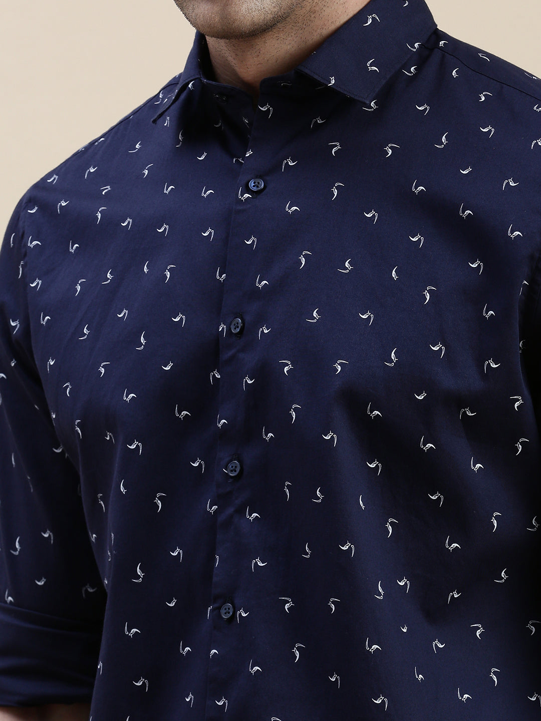 Men Navy Graphics Casual Shirt