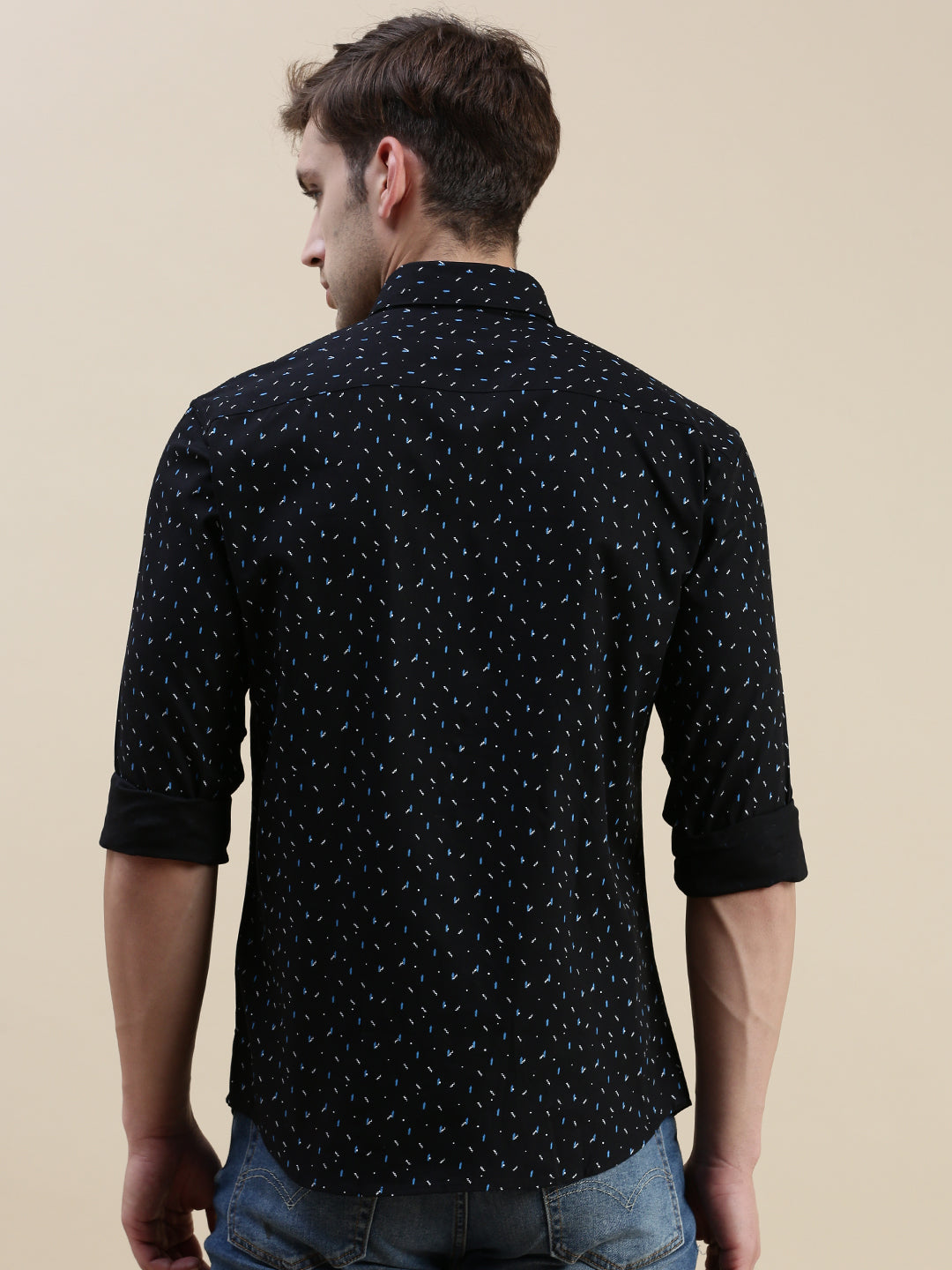 Men Black Geometrical Casual Shirt