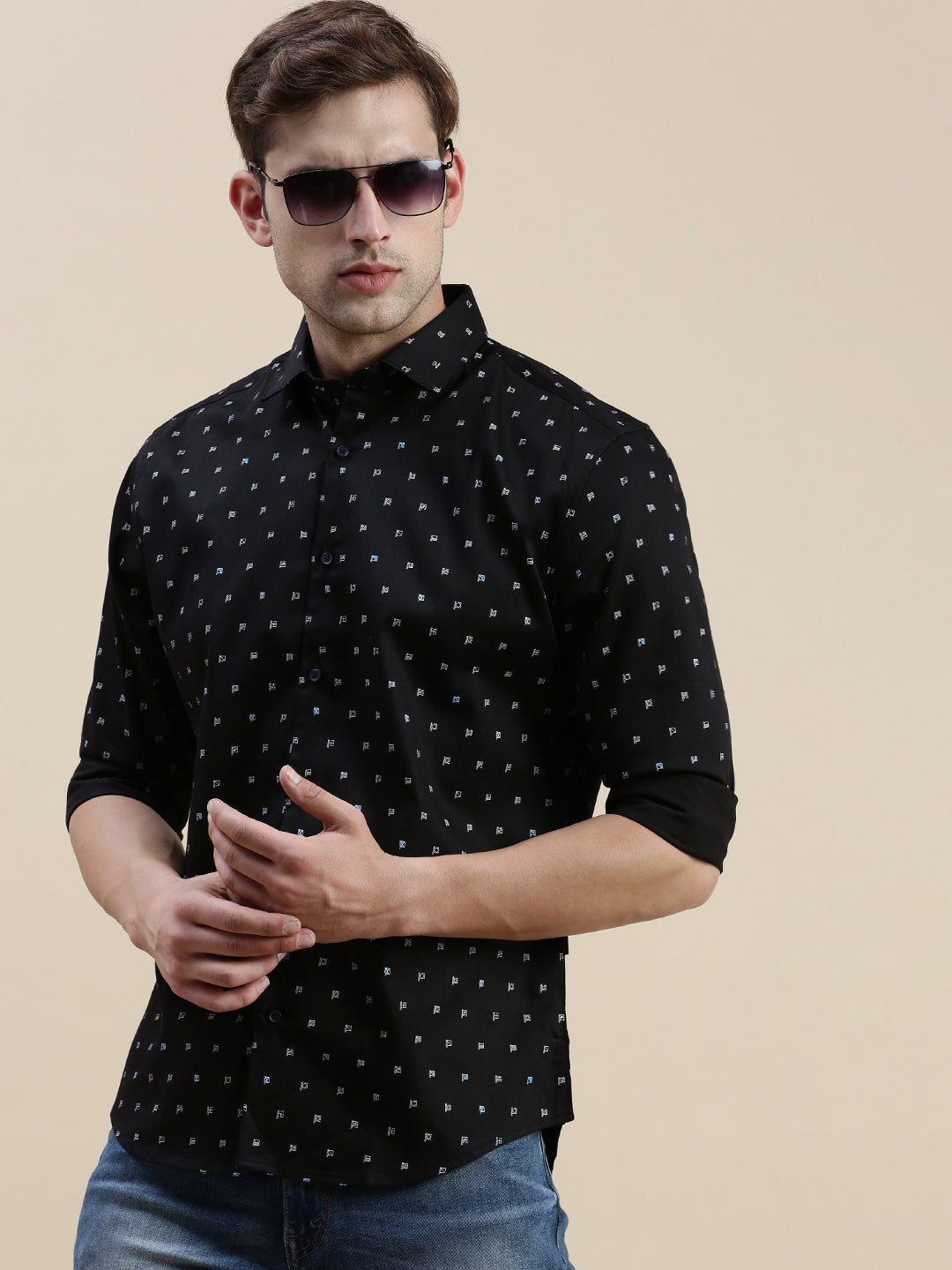 Men Black Graphics Casual Shirt