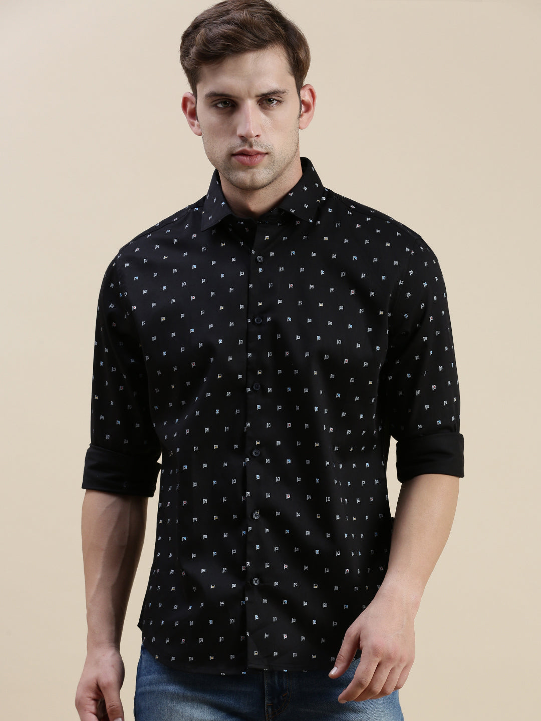 Men Black Graphics Casual Shirt