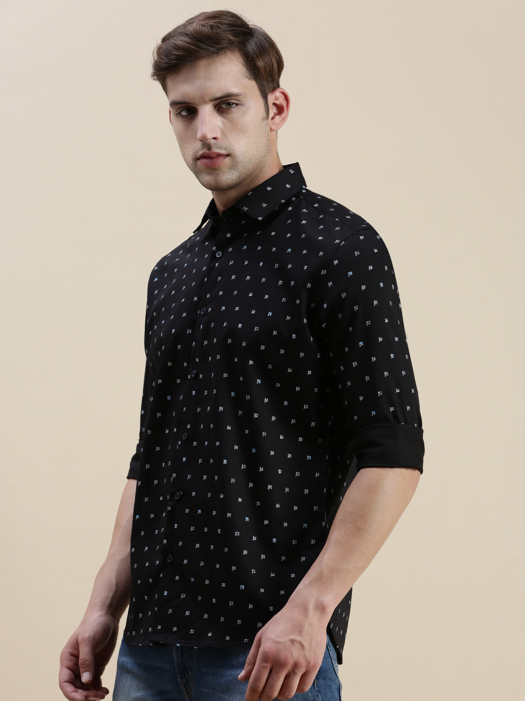 Men Black Graphics Casual Shirt