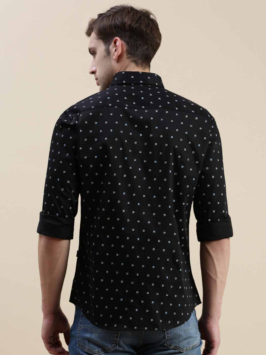 Men Black Graphics Casual Shirt