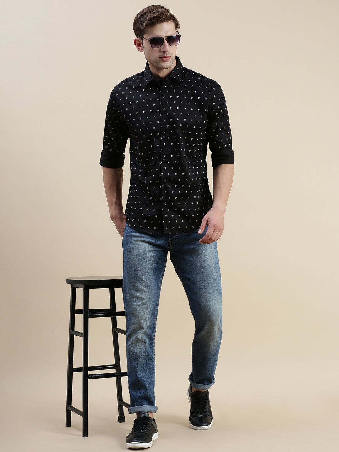 Men Black Graphics Casual Shirt