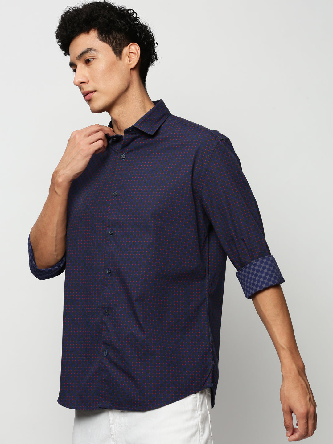 Men Navy Geometrical Casual Casual Shirts