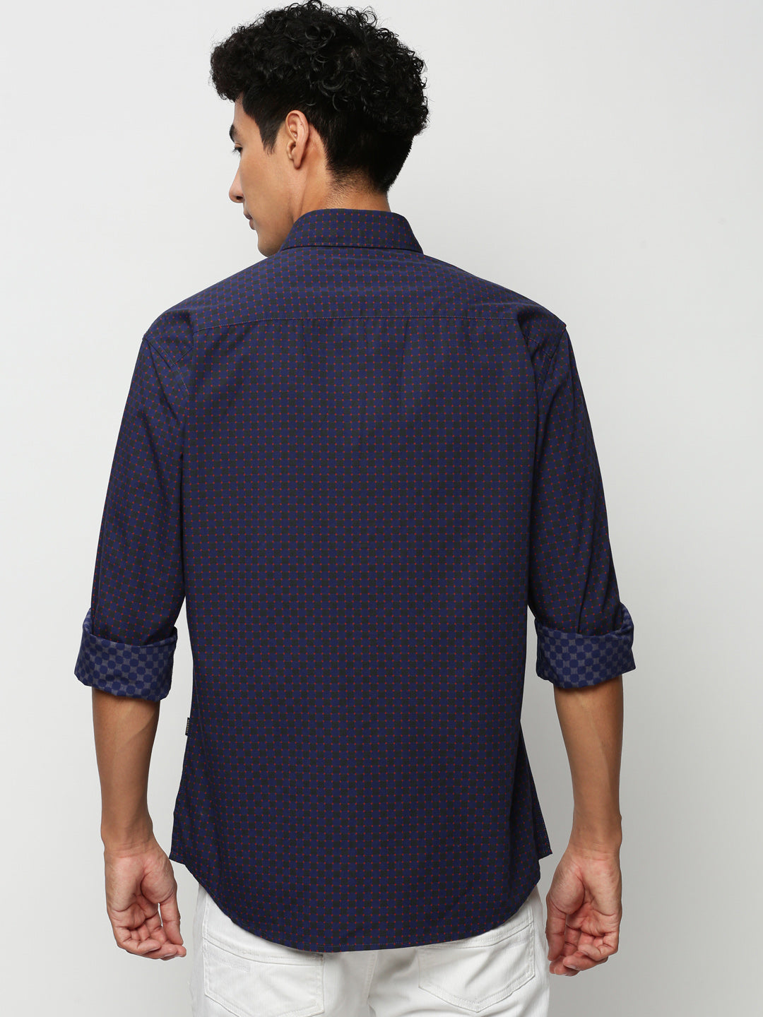 Men Navy Geometrical Casual Casual Shirts