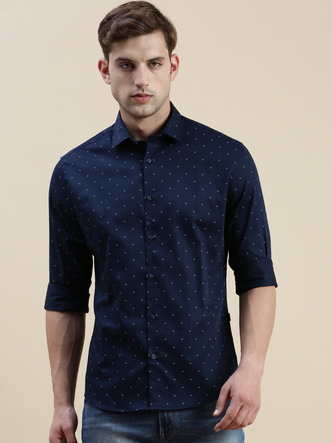 Men Navy Graphics Casual Shirt