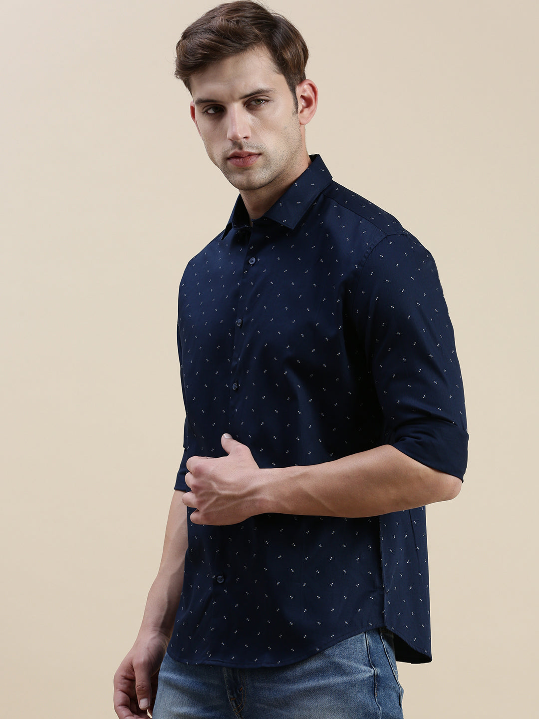 Men Navy Graphics Casual Shirt