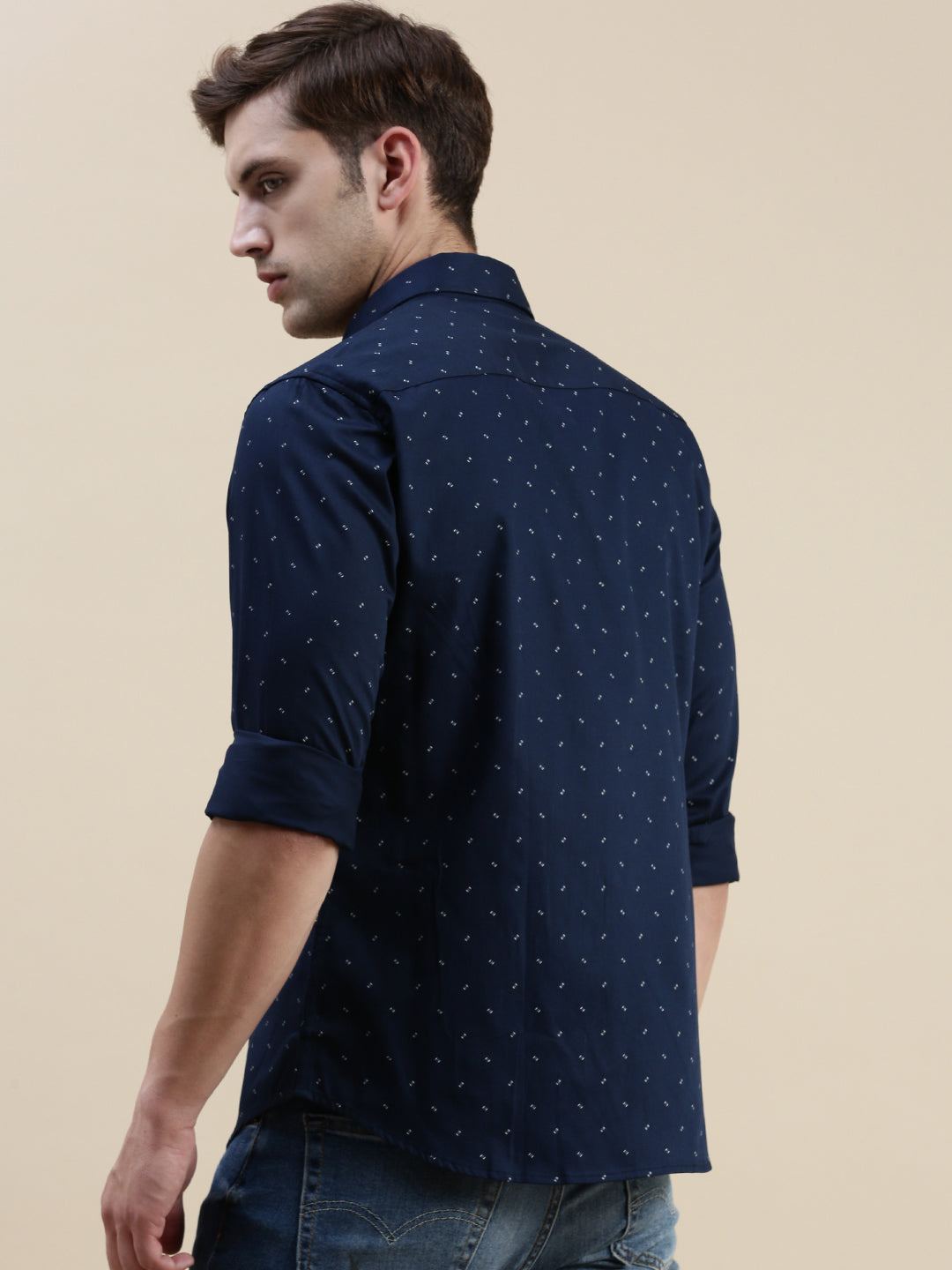 Men Navy Graphics Casual Shirt