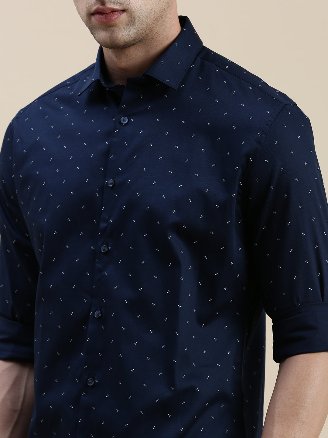 Men Navy Graphics Casual Shirt