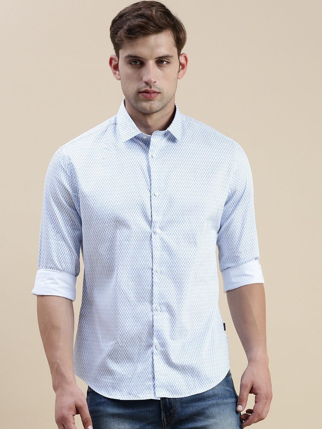 Men White Geometrical Casual Shirt