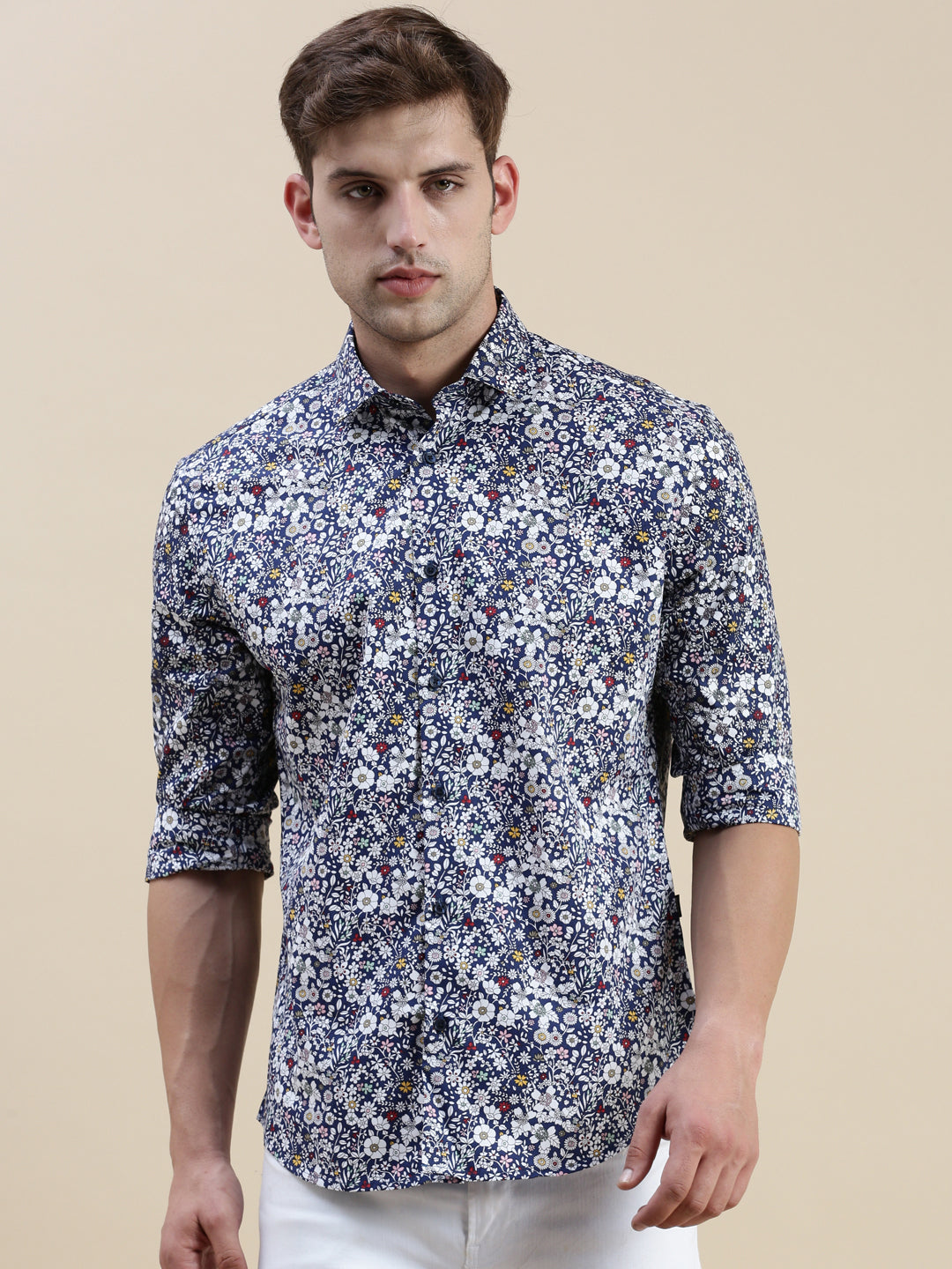 Men Navy Floral Casual Shirt