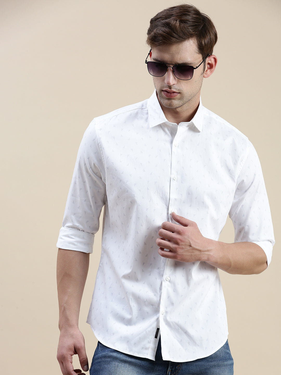 Men White Geometrical Casual Shirt