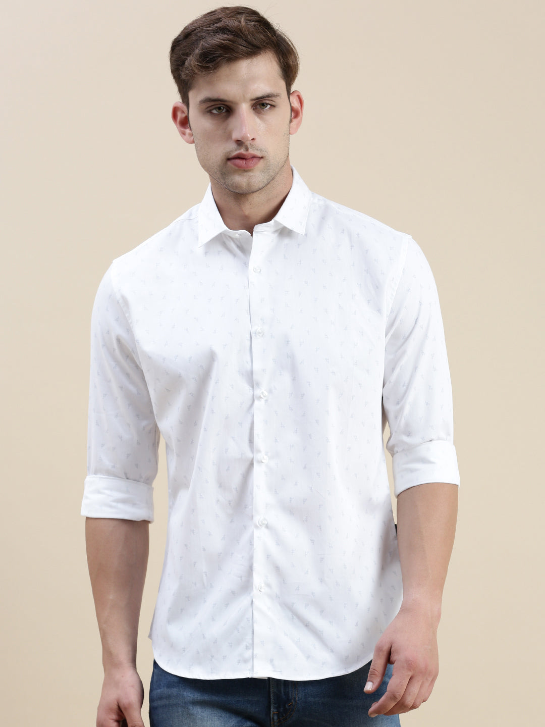 Men White Geometrical Casual Shirt