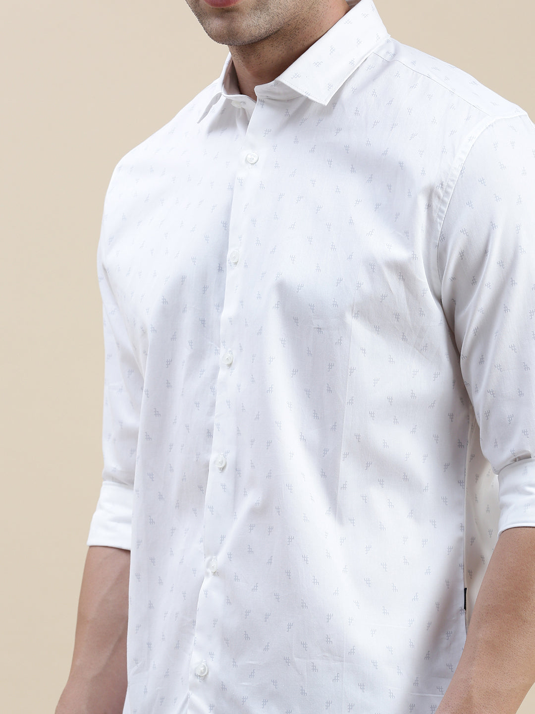 Men White Geometrical Casual Shirt