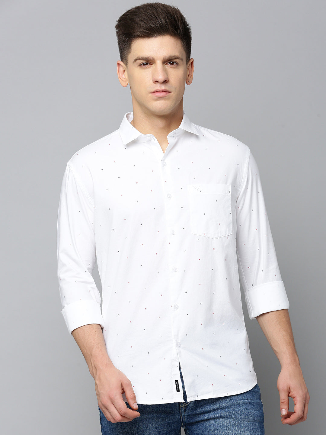 Men White Printed Casual Shirt