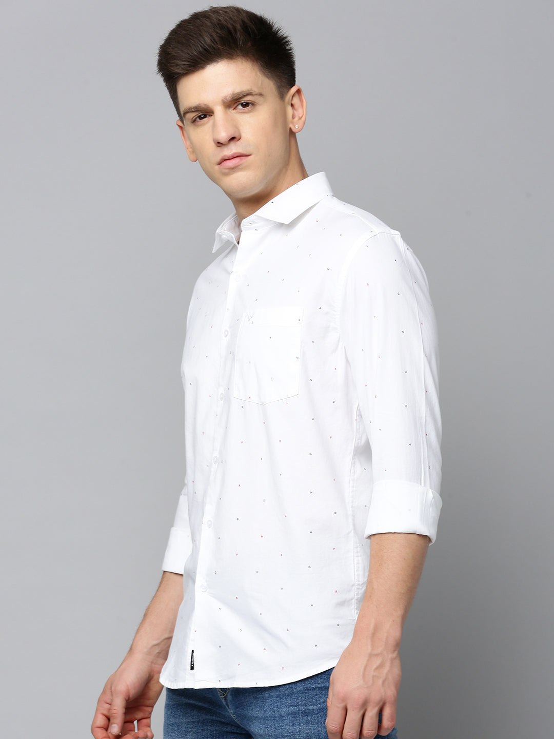 Men White Printed Casual Shirt