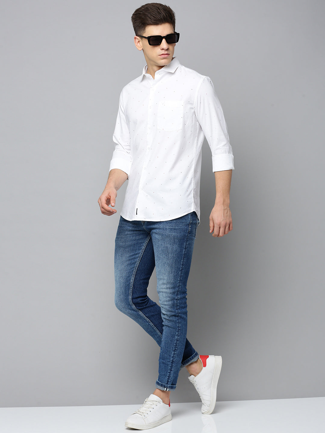 Men White Printed Casual Shirt