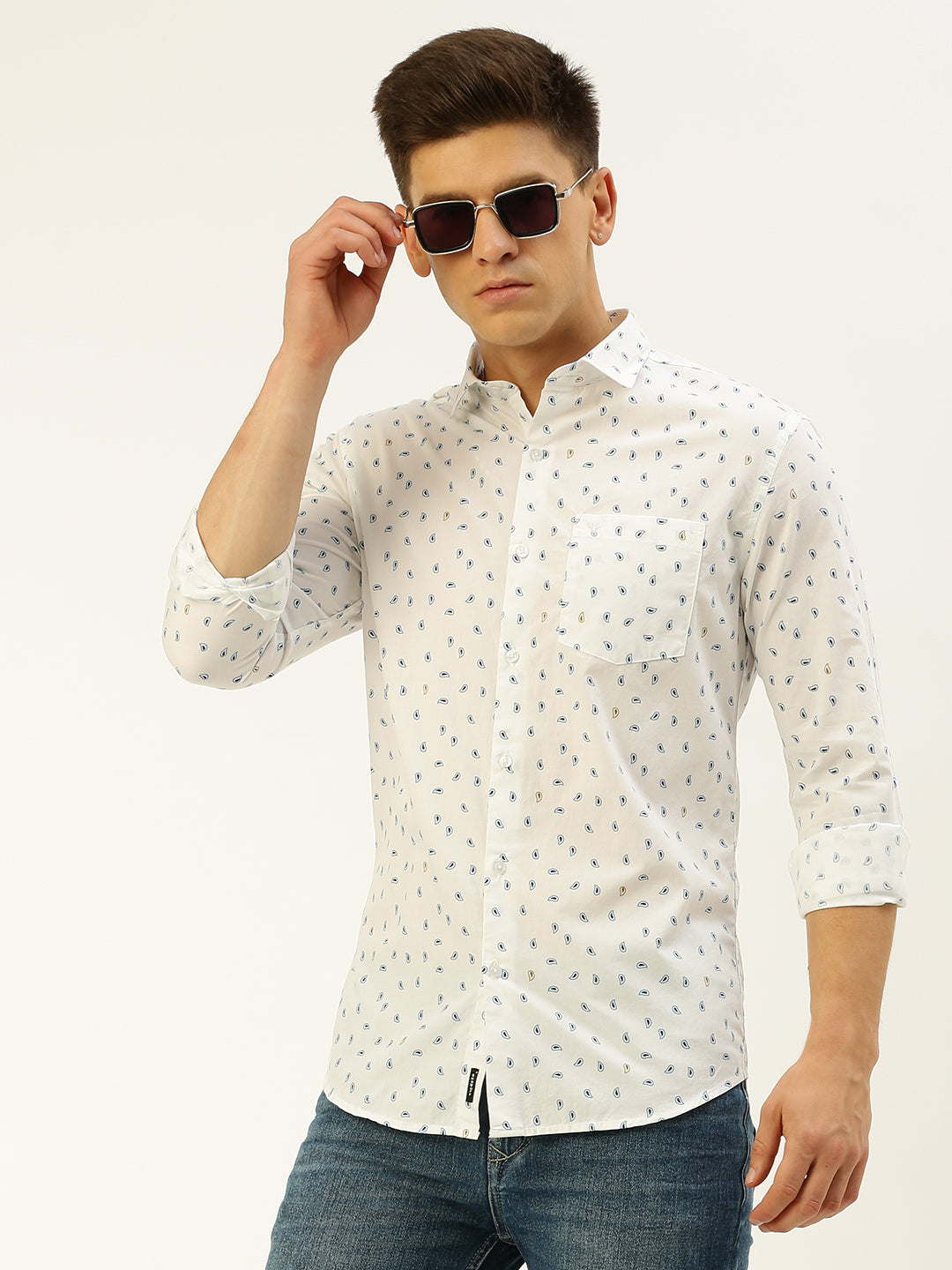 Men White Printed Casual Shirt