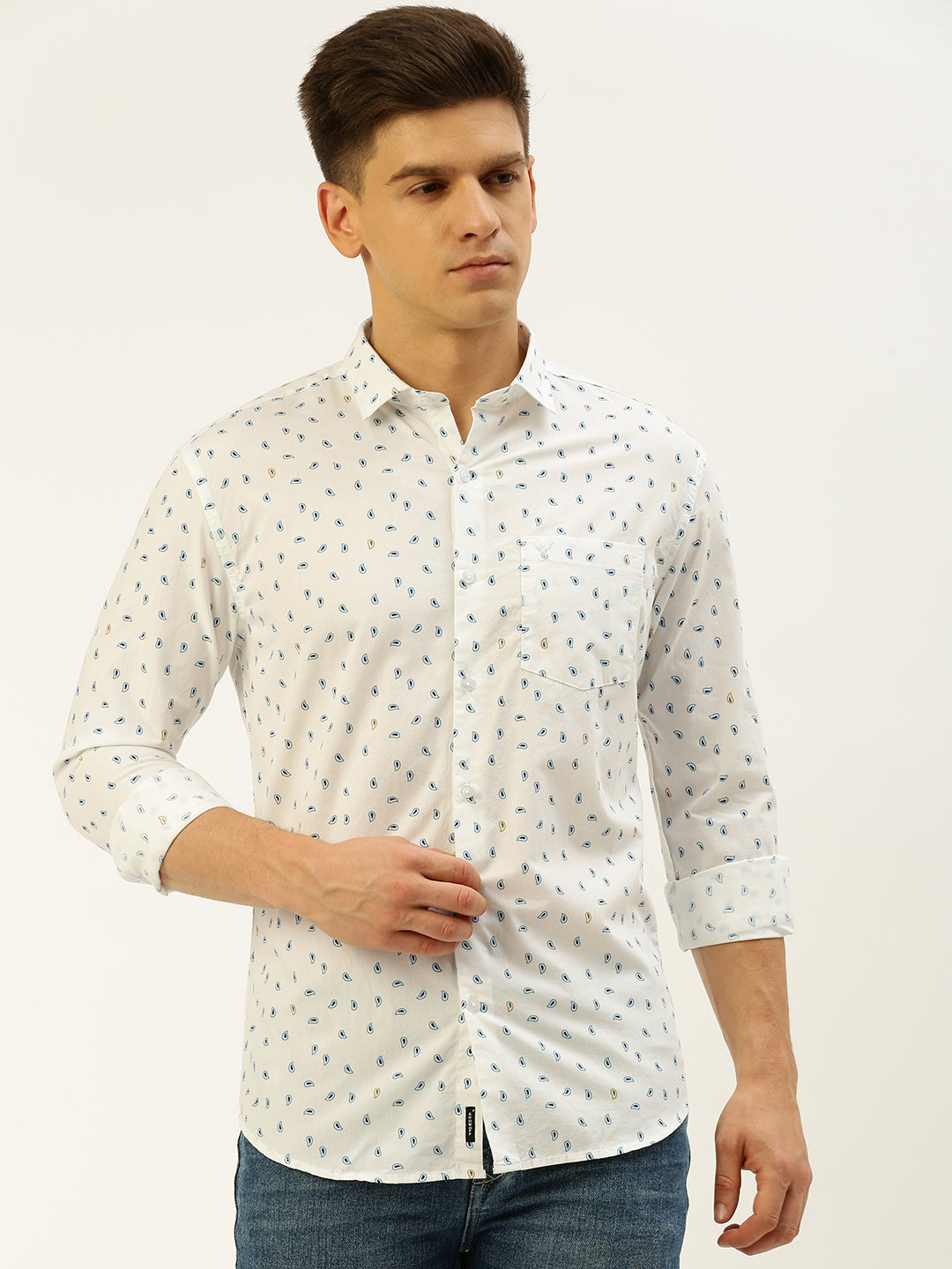 Men White Printed Casual Shirt