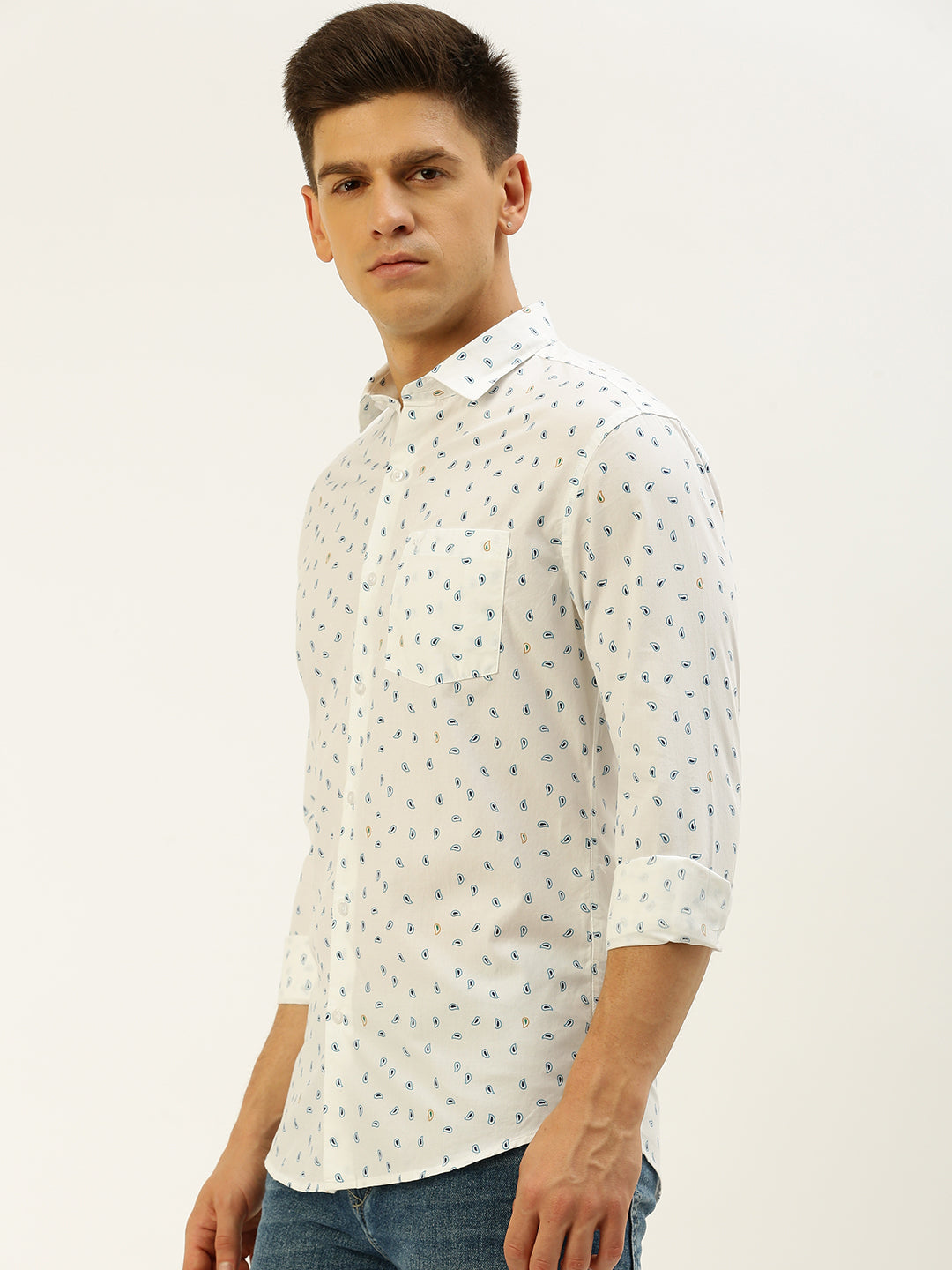 Men White Printed Casual Shirt