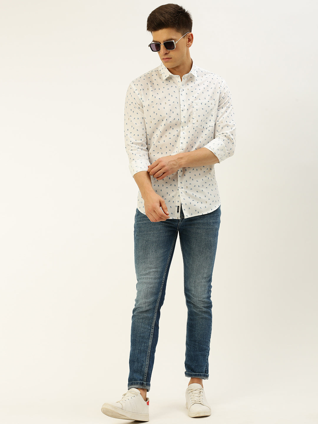 Men White Printed Casual Shirt