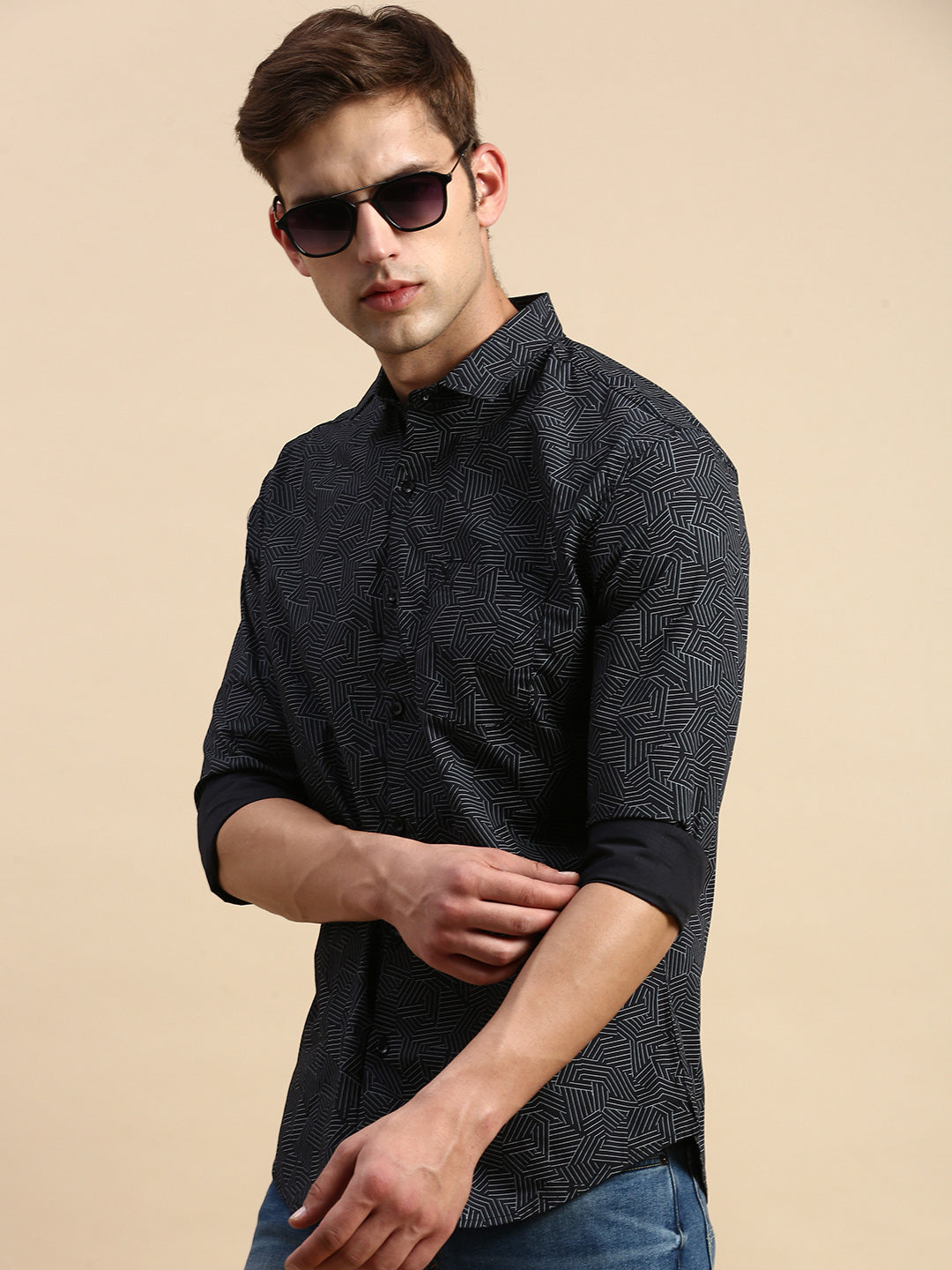 Men Black Printed Casual Shirt