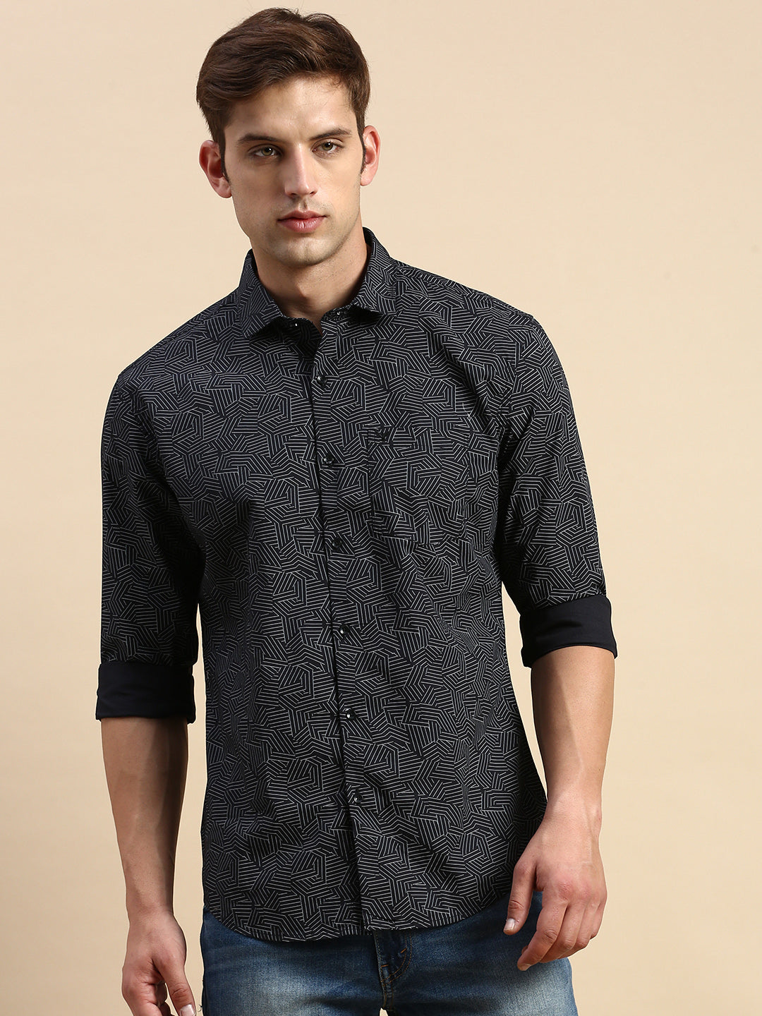 Men Black Printed Casual Shirt