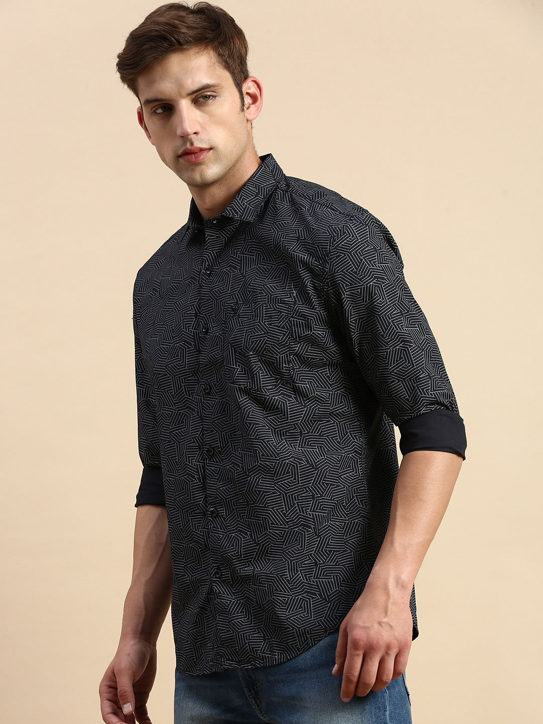 Men Black Printed Casual Shirt