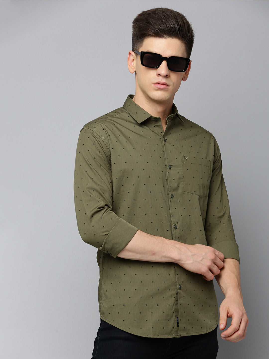 Men Green Printed Casual Shirt