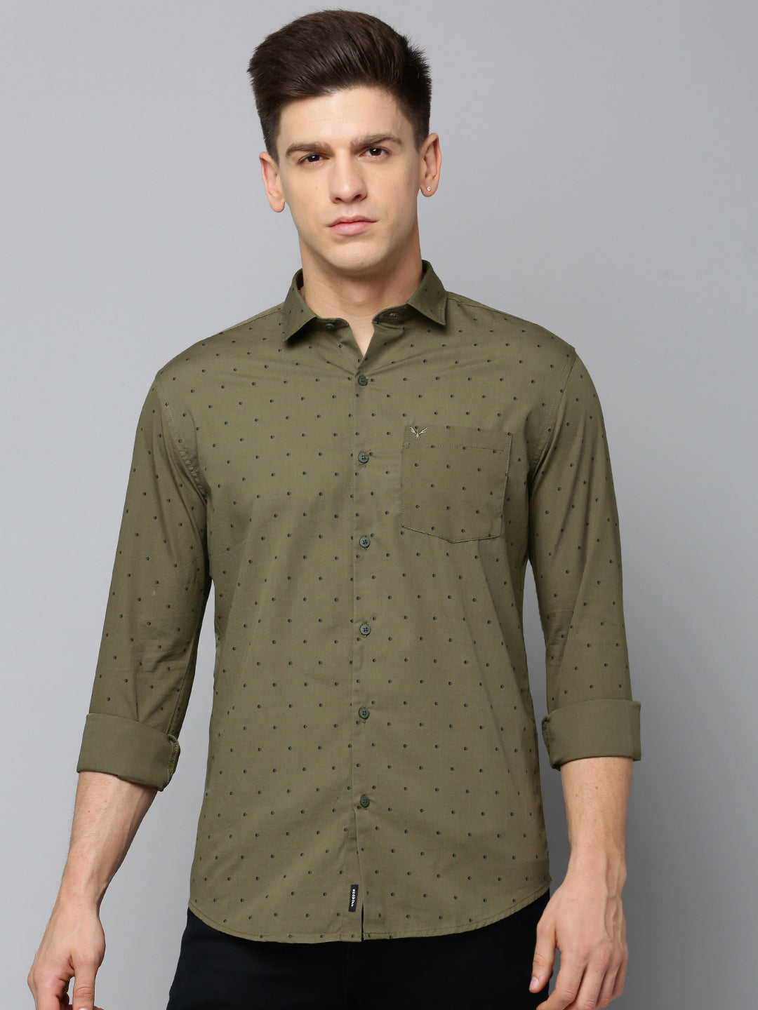 Men Green Printed Casual Shirt