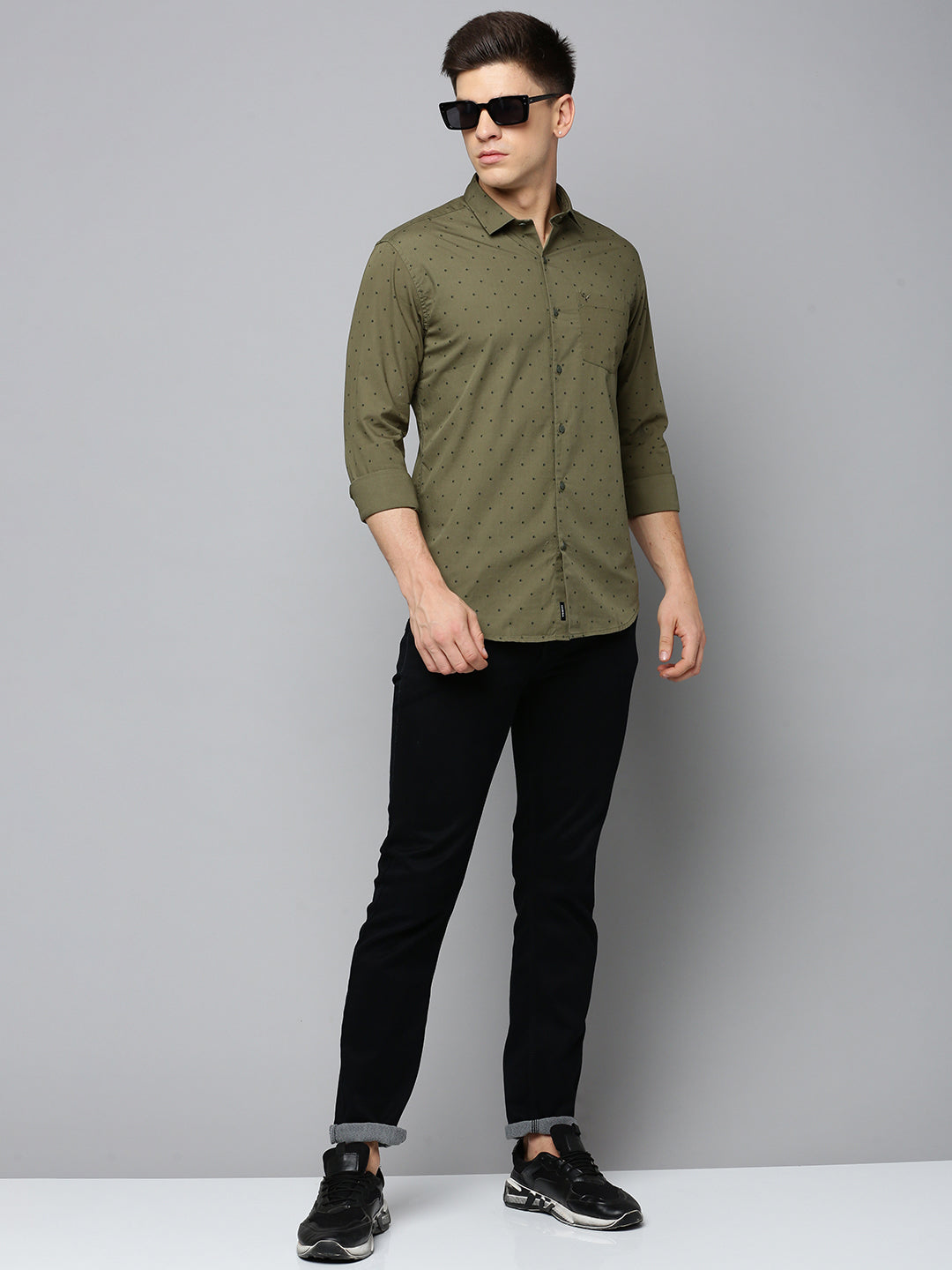 Men Green Printed Casual Shirt