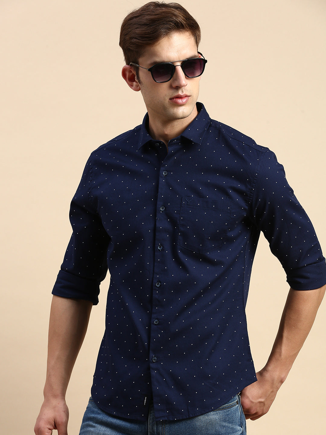 Men Navy Printed Casual Shirt