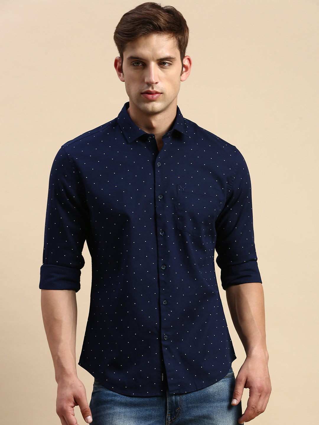 Men Navy Printed Casual Shirt