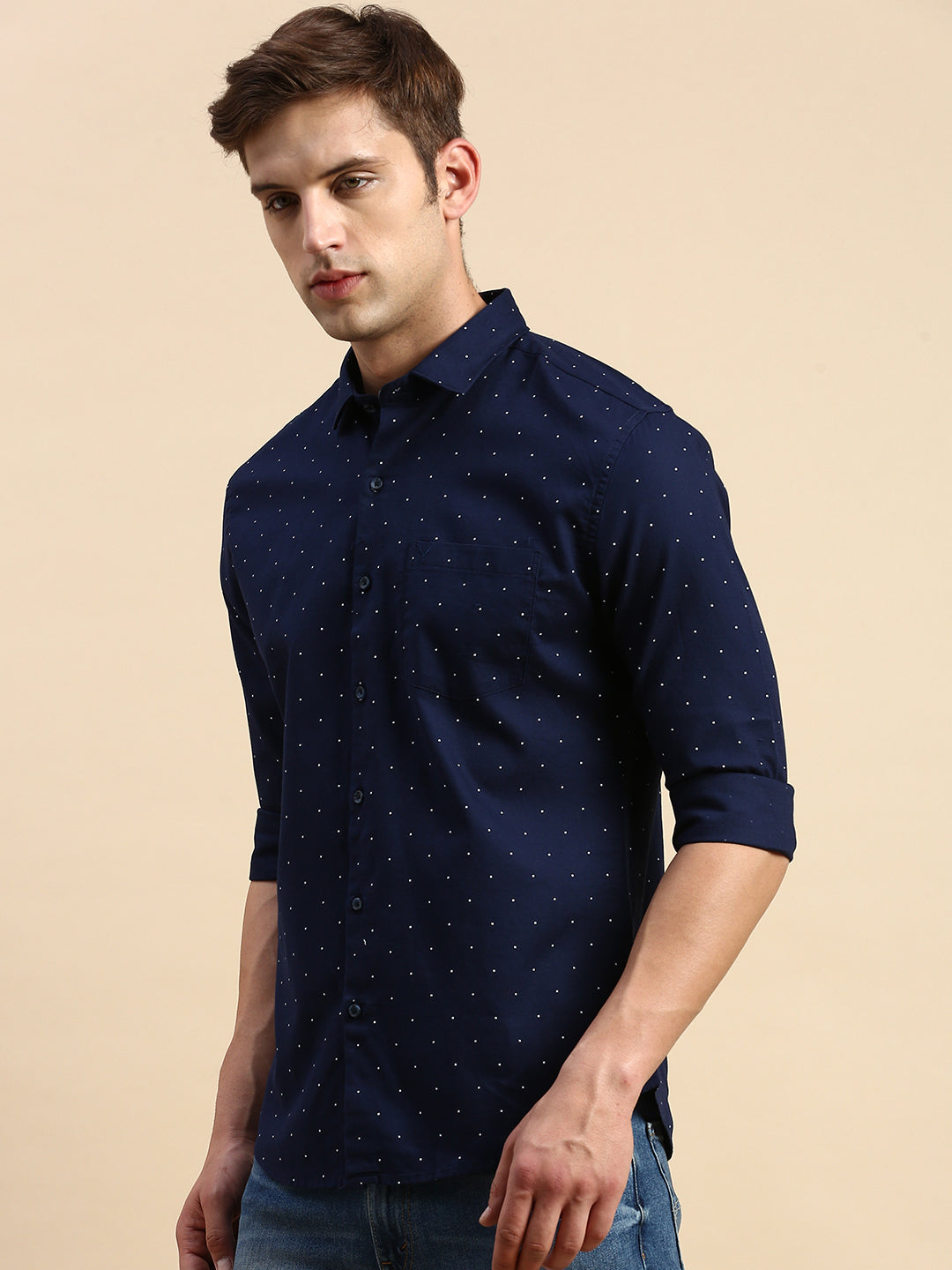 Men Navy Printed Casual Shirt