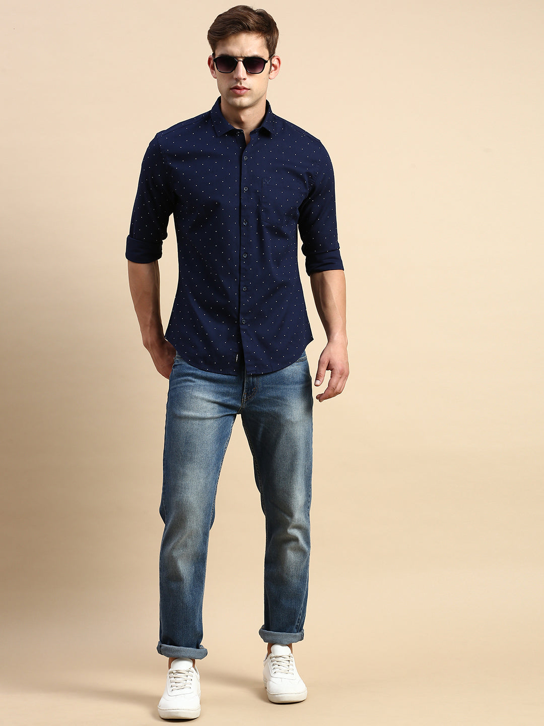 Men Navy Printed Casual Shirt