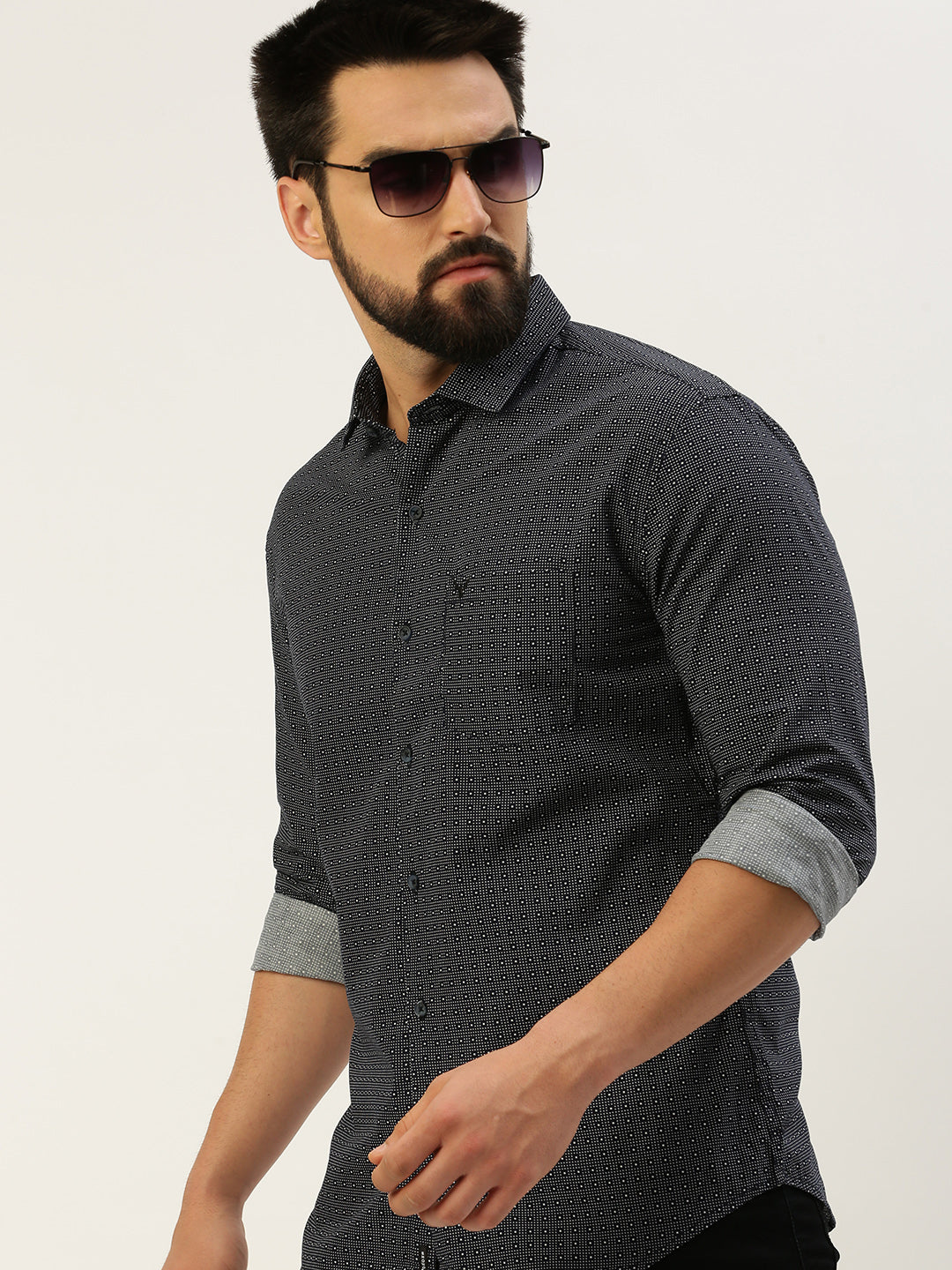 Men Navy Printed Casual Shirt