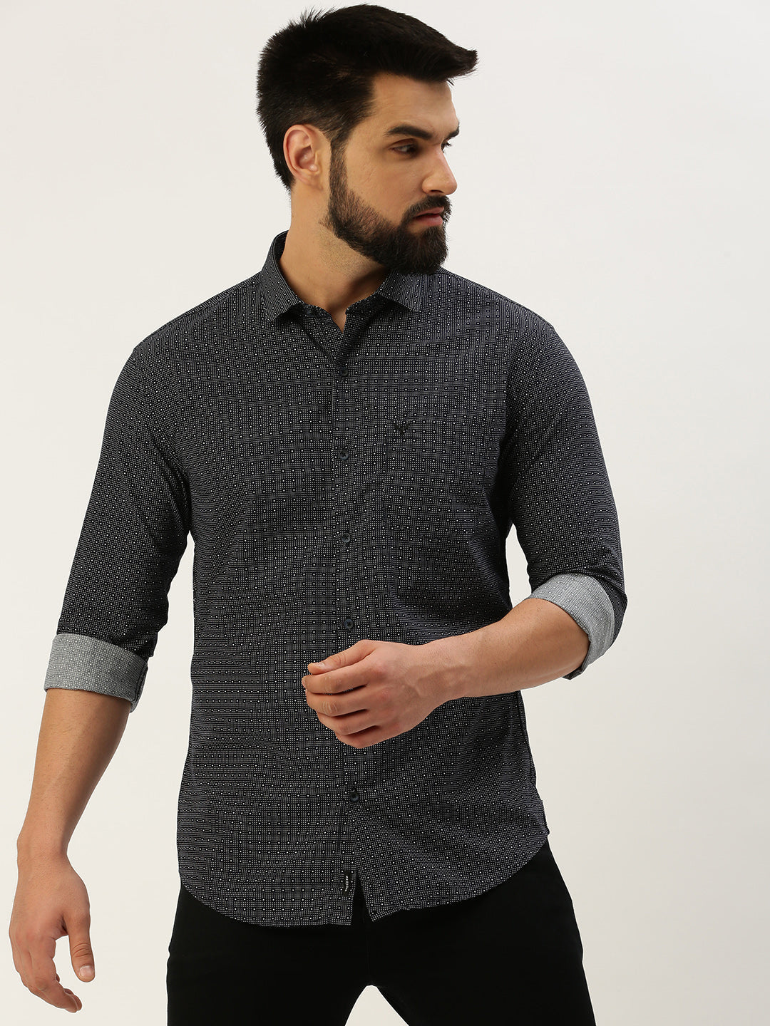 Men Navy Printed Casual Shirt