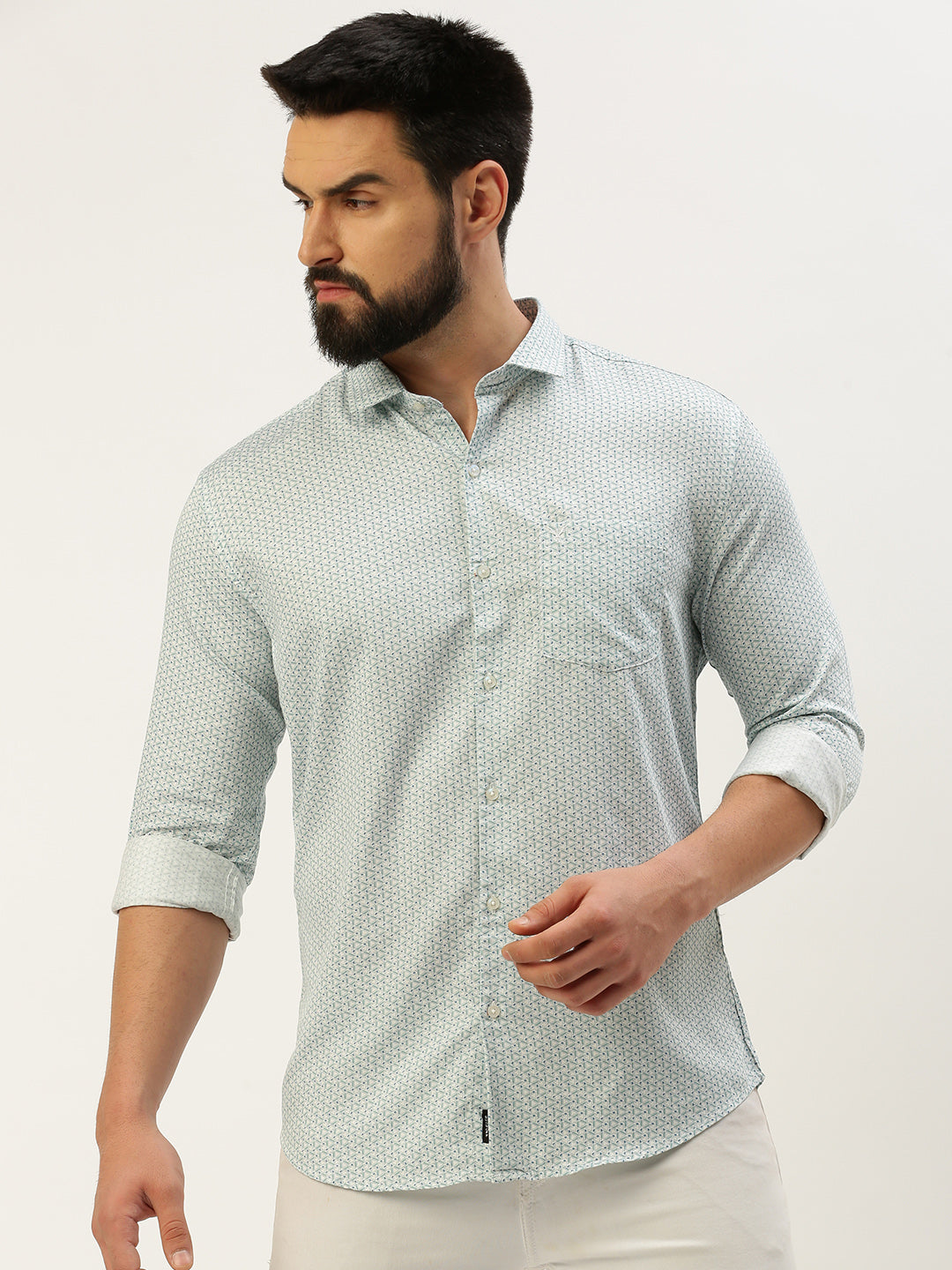 Men Green Printed Casual Shirt