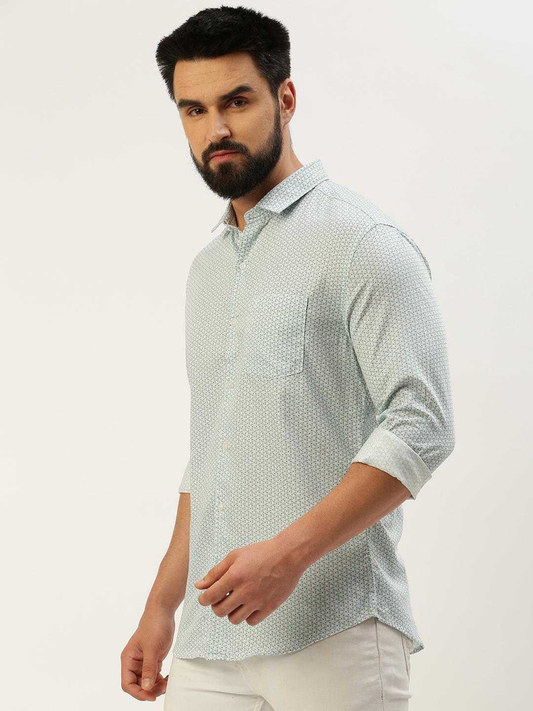 Men Green Printed Casual Shirt