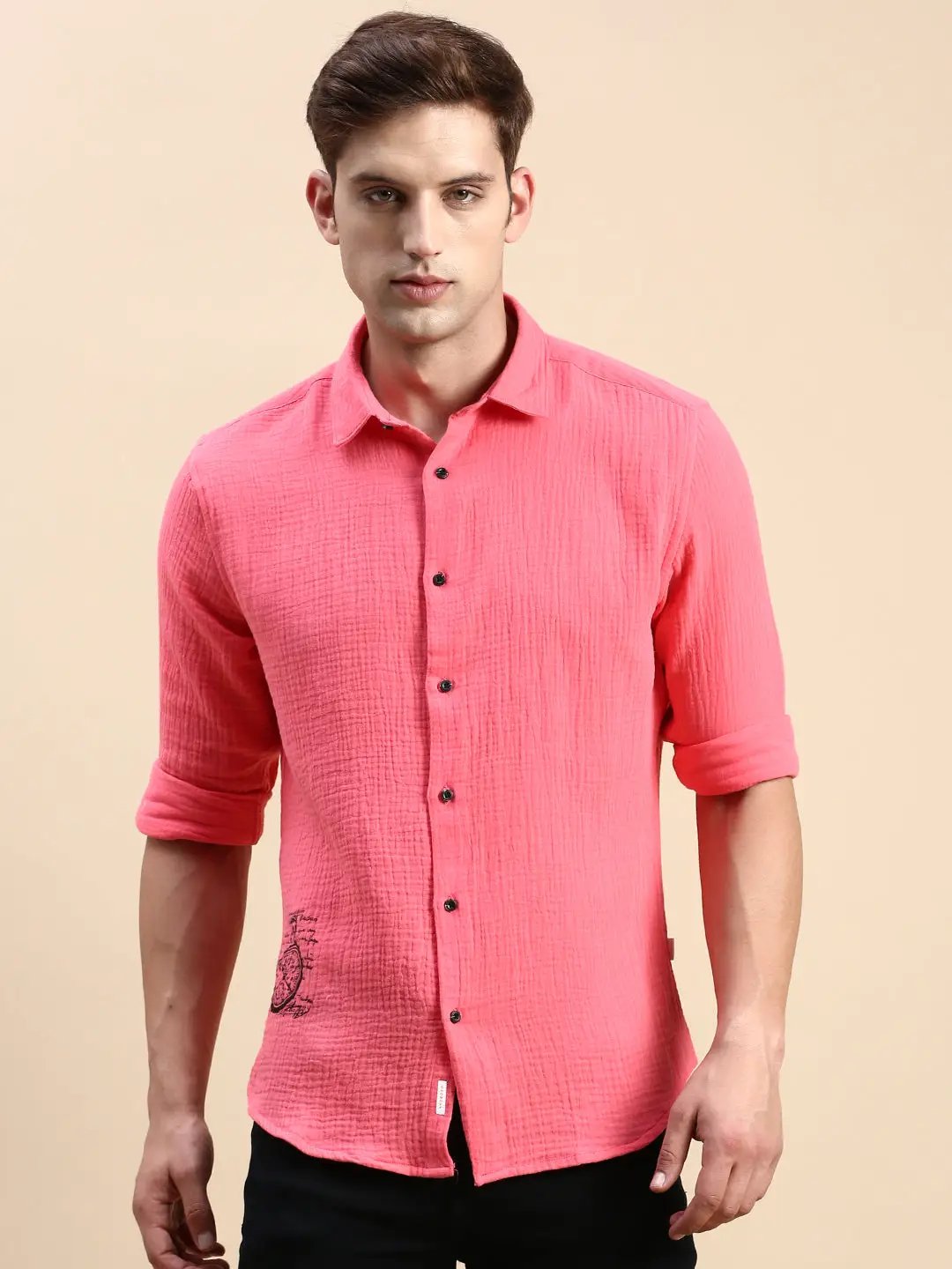 Men's Pink Solid Casual Shirt