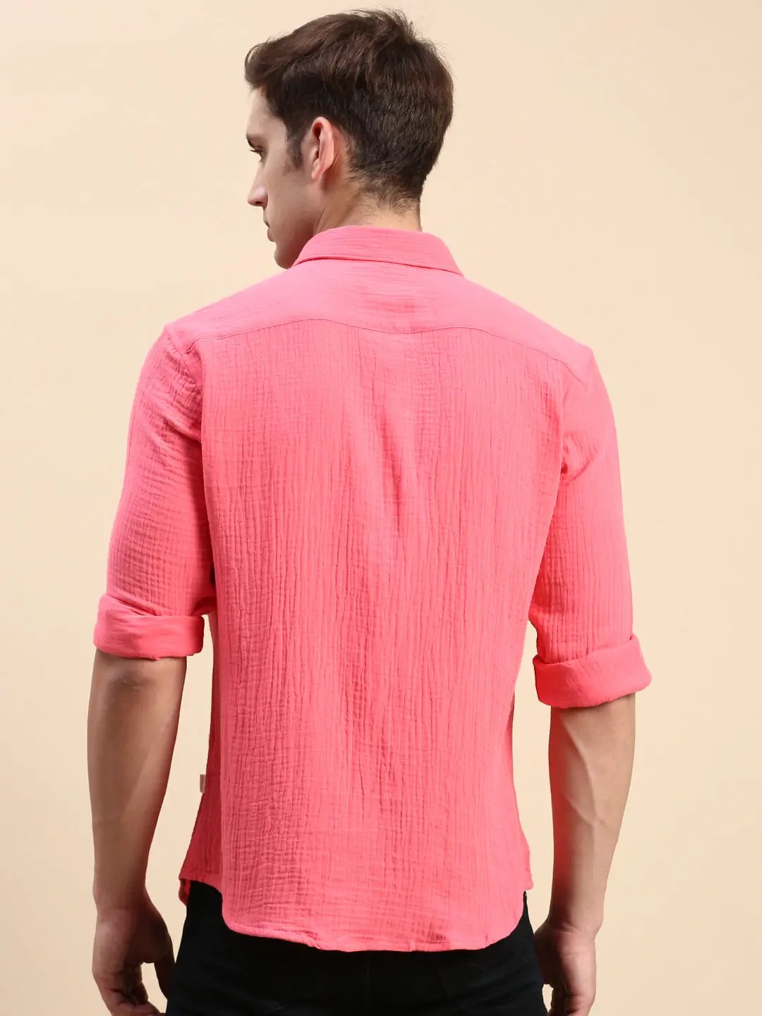 Men's Pink Solid Casual Shirt