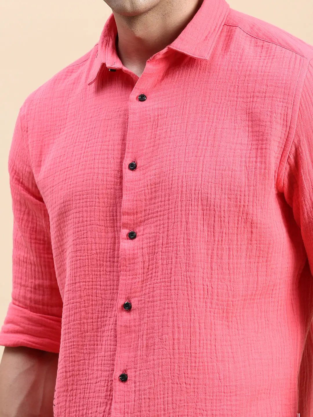 Men's Pink Solid Casual Shirt