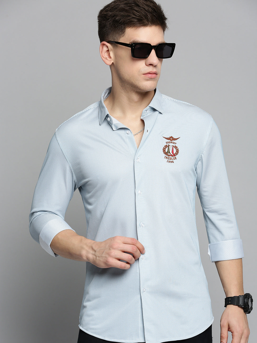 Men Blue Striped Casual Shirt