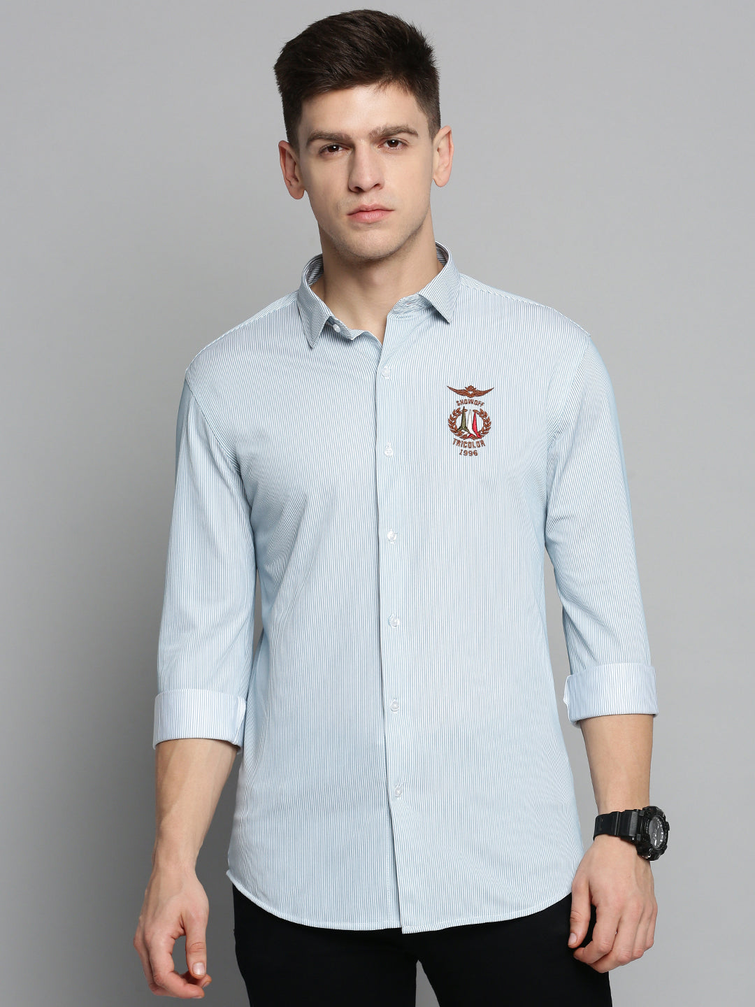 Men Blue Striped Casual Shirt