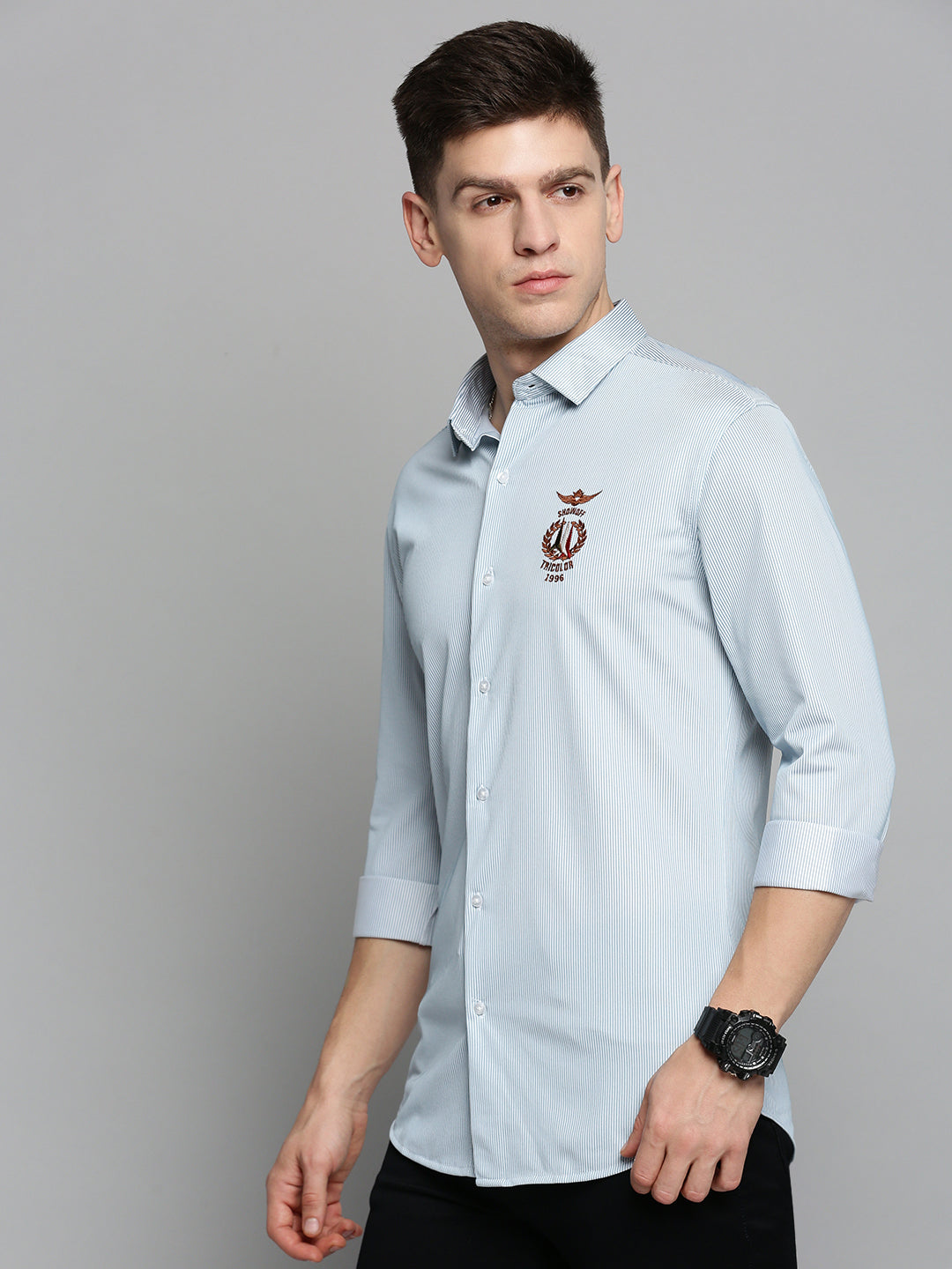 Men Blue Striped Casual Shirt